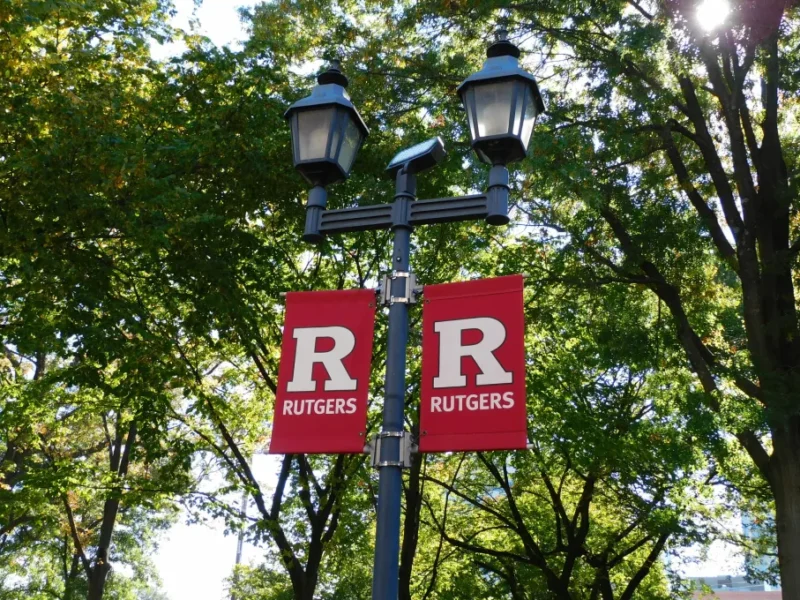 Rutgers Campus Flags On Light Pole