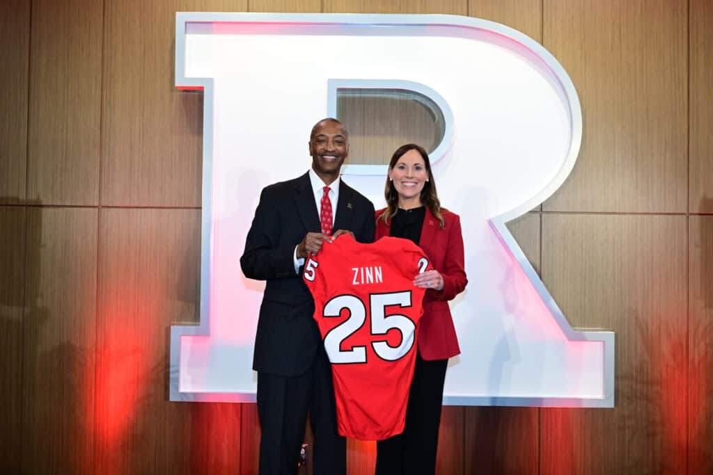 Rutgers President William F. Tate IV and incoming Director of Athletics Keli Zinn