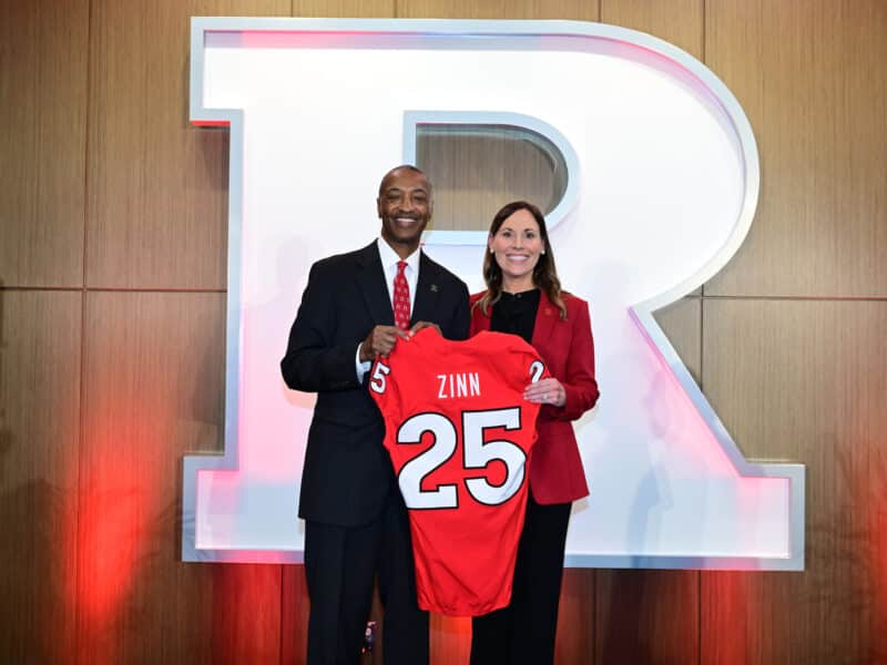 Rutgers President William F. Tate IV and incoming Director of Athletics Keli Zinn